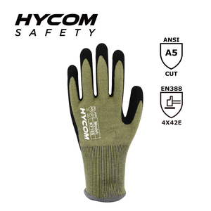 HYCOM Gant résistant aux coupures en Kevlar ANSI 5 18G enduit de gants EPI en nitrile sableux pour l'industrie