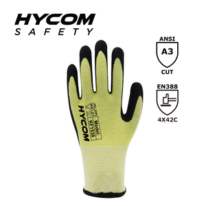 HYCOM Gant résistant aux coupures en para-aramide 15G ANSI 3 avec revêtement en nitrile sablé Gant de protection thermique