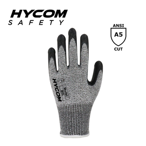 HYCOM Gant résistant aux coupures 13G ANSI 5 à couper le souffle enduit de gants de travail en mousse de nitrile HPPE