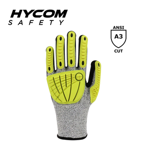 HYCOM Gant résistant aux coupures ANSI 3 en TPR anti-chocs à couper le souffle enduit de gants de travail en nitrile sablonneux