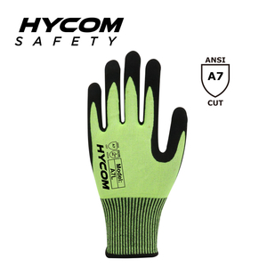 HYCOM 13G HPPE Fiber ANSI 7 Gant résistant aux coupures Paume nitrile Gants de sécurité trempés pour le travail