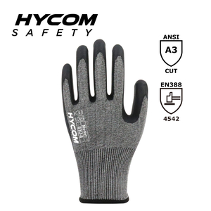 HYCOM Gant résistant aux coupures de niveau 5 ANSI 3 coupe-vent 18G avec gants de travail en mousse de nitrile HPPE