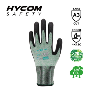 HYCOM Gant flexible 13G ANSI 3 résistant aux coupures avec revêtement PU Gants de travail GRS respectueux de l'environnement