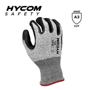 HYCOM Gant résistant aux coupures 13G ANSI 3 avec paume enduite de mousse de nitrile Gants de travail EPI respirants pour la main