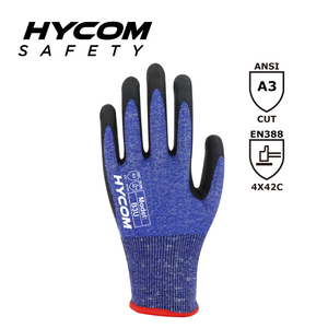 HYCOM Gant résistant aux coupures 18G ANSI 3 avec revêtement en mousse de nitrile Gants de travail HPPE