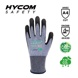 HYCOM Gant flexible 13G ANSI 4 GRS résistant aux coupures enduit de gants de travail respectueux de l'environnement en PU