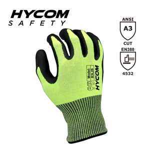 HYCOM Gant résistant aux coupures 13G niveau 5 ANSI 3 avec des gants de travail en mousse de nitrile HPPE