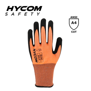 HYCOM Gant résistant aux coupures ANSI 4 18G, fil recyclé avec paume, revêtement en nitrile sableux, gants EPI