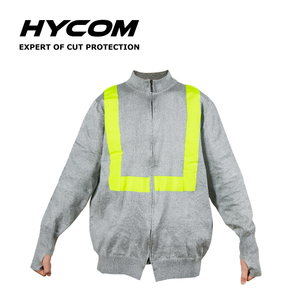 HYCOM Veste zippée résistante aux coupures ANSI 5 avec bande réfléchissante haute visibilité et trou pour le pouce Vêtements EPI