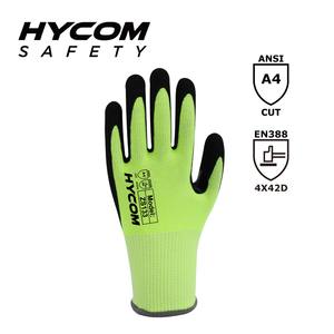 HYCOM 13G ANSI 4 Gant résistant aux coupures sans acier ni verre avec revêtement en mousse de nitrile Gants de travail renforcés à l'entrejambe du pouce