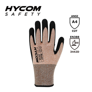 HYCOM 13G Cut Level 4 No Steel No Glass Gant résistant aux coupures recouvert de mousse de nitrile Gants de travail renforcés à l'entrejambe du pouce